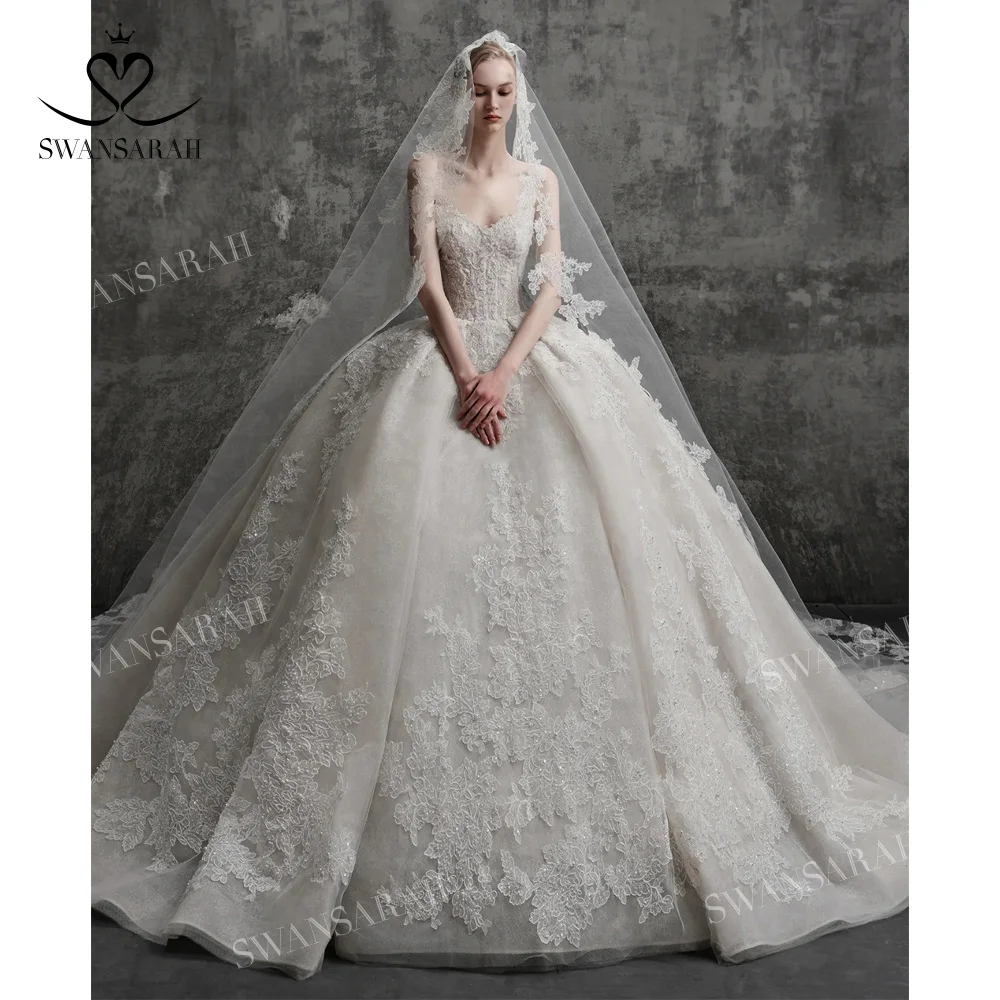 

Sleeveless Ball Gown Wedding Dress 2024 Romantic Appliques Sweetheart Princess Bride SwanSarah B521 Plus Size Vestido De Novia