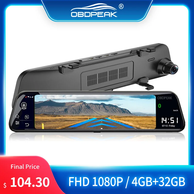 

12 Inch 4G Android Car DVR Rearview Mirror FHD 1080P Stream Media DashCam Car Dvr ADAS Super Night Auto Registrar GPS Navigation