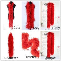 fluffy 6ply 10ply red ostrich feather boa 0 512meter for party wedding dress clothing decoration sewing plume shawl