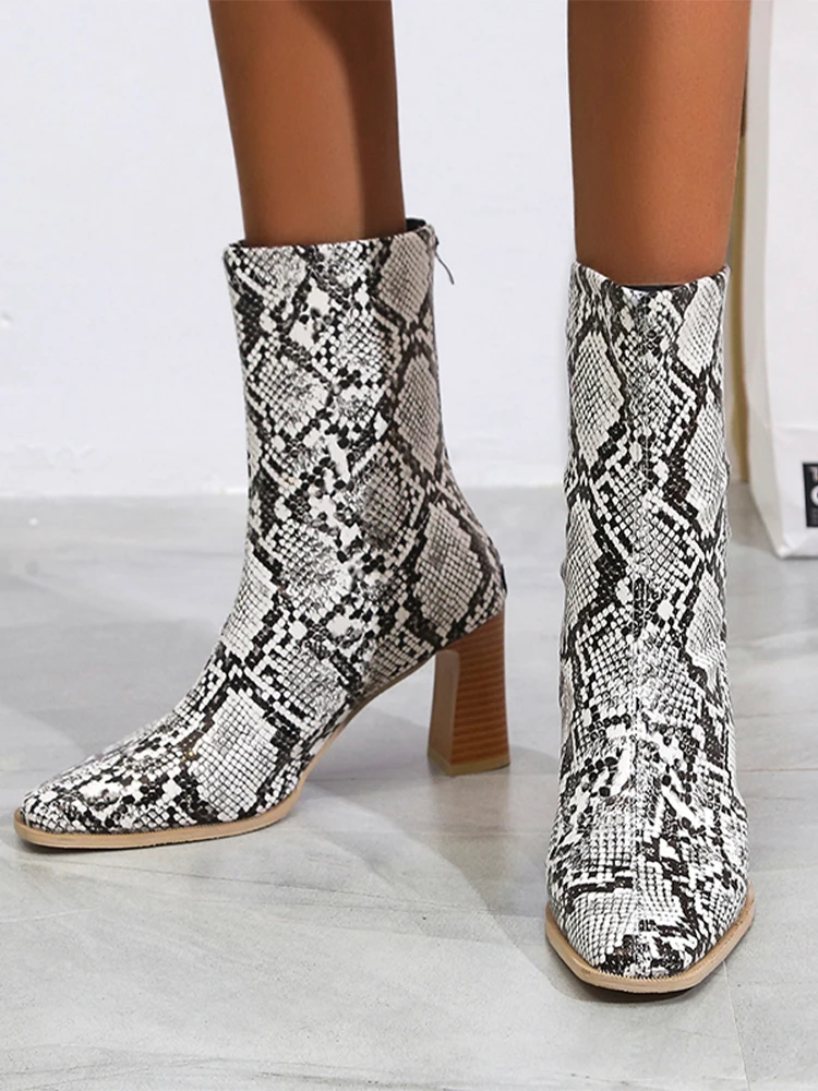 

Leopord Women High Heels Chelsea Ankle Boots 2022 Winter New Fashion Dress Sexy Pumps Casual Ladies Shoes Zipper Motocycle Botas