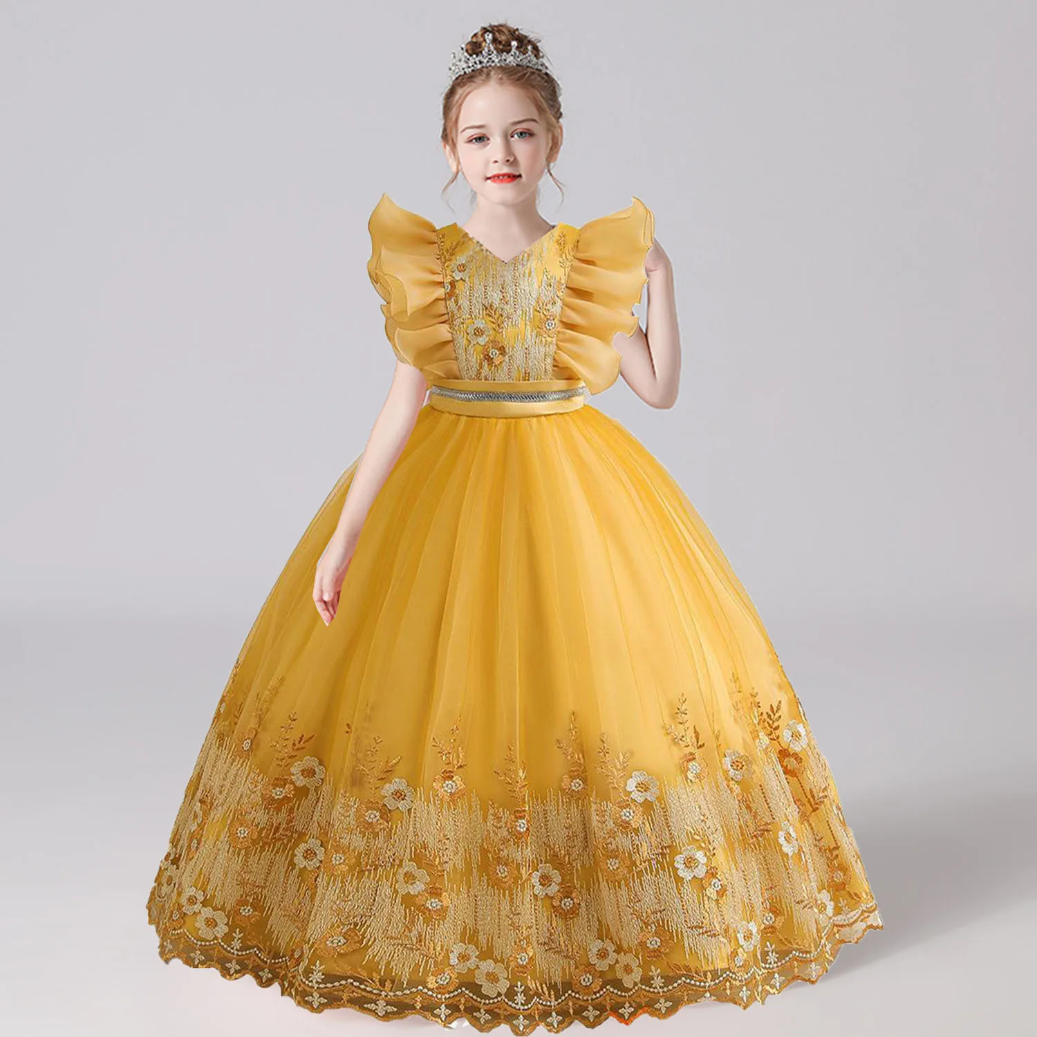 XMLSY детское платье с рукавами-фонариками и вышивкой для девочек