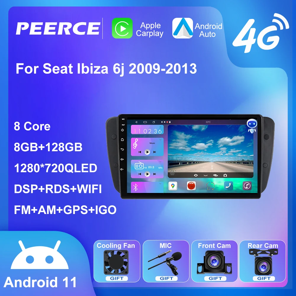 

PEEREC 4G For Seat Ibiza 6j 2009-2013 Car Radio Android Multimedia Video Player Autoradio DSP GPS 2 Din Stereo Navigation No dvd