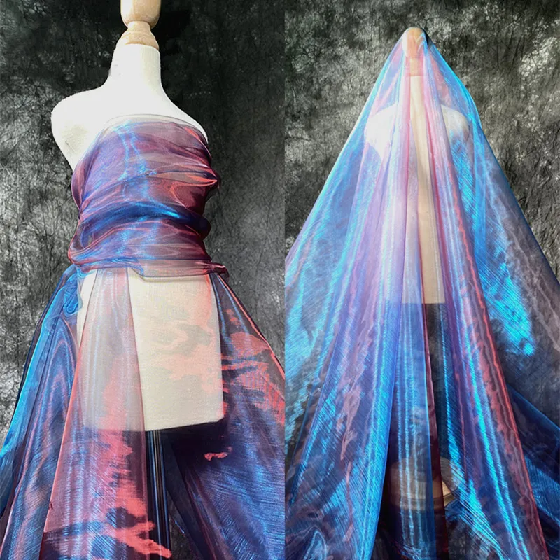 3/5/10m Shiny Iridescent Laser Flashing Magic Color Sheer Organza Designer Fabric Dress Clothing Material By the Meter - купить по