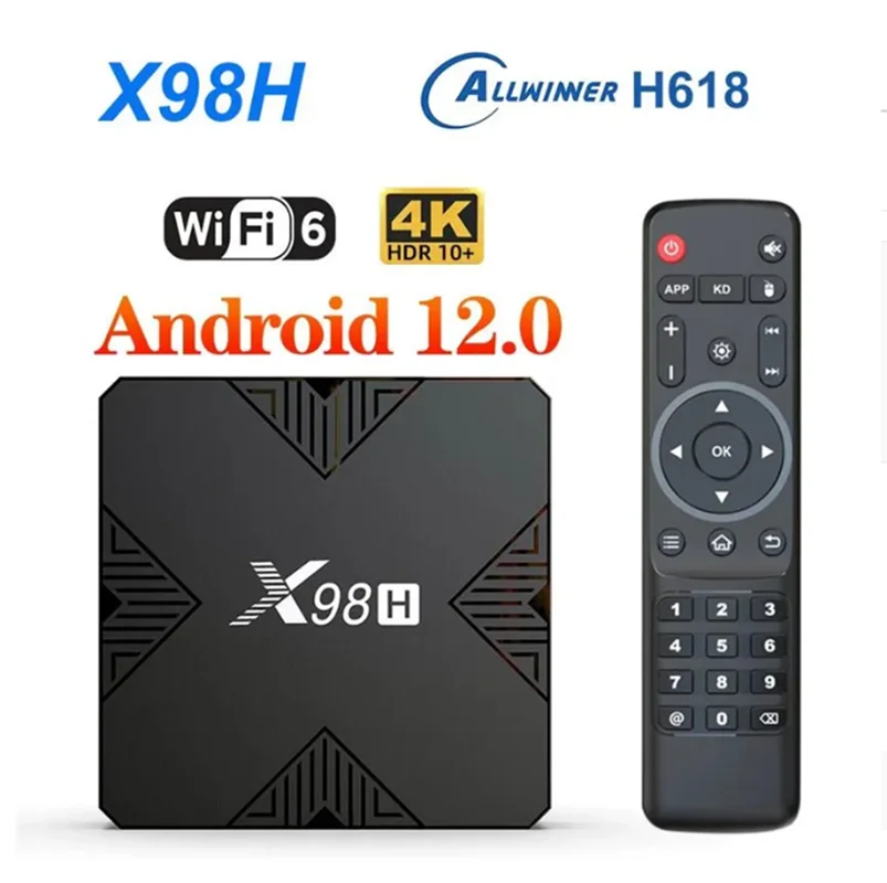 

20PCS X98H TV BOX Android 12 6K Ultra HD 2.4G/5G Wifi6 2GB 16GB 4GB 32GB Allwinner H618 Quad Core BT5.0 HDR 10 AV1 Media Player