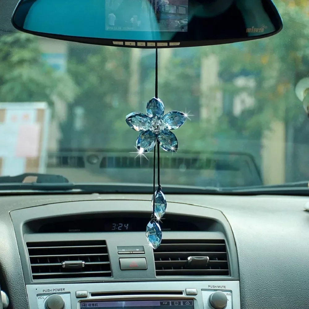 

Car Decoration Ornaments Crystal Flower Hanging Ornament Auto Rear View Mirror Pendant Styling Accessories