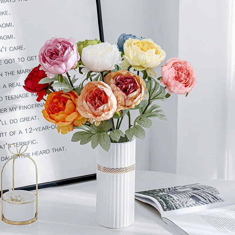 

Красивые Искусственные пионы для свадьбы, декор стола, искусственные цветы, Рождественская композиция, 52 см, 10 шт., 7 цветов