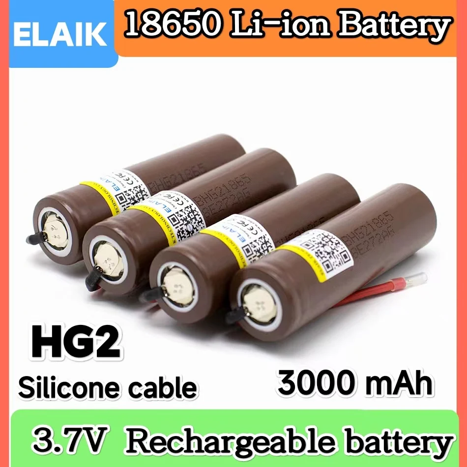 

ELAIK 100% brand new original 3.6v 18650 HG2 3000mAh lithium-ion rechargeable battery discharge 30A DIY+wire 1-20PCS