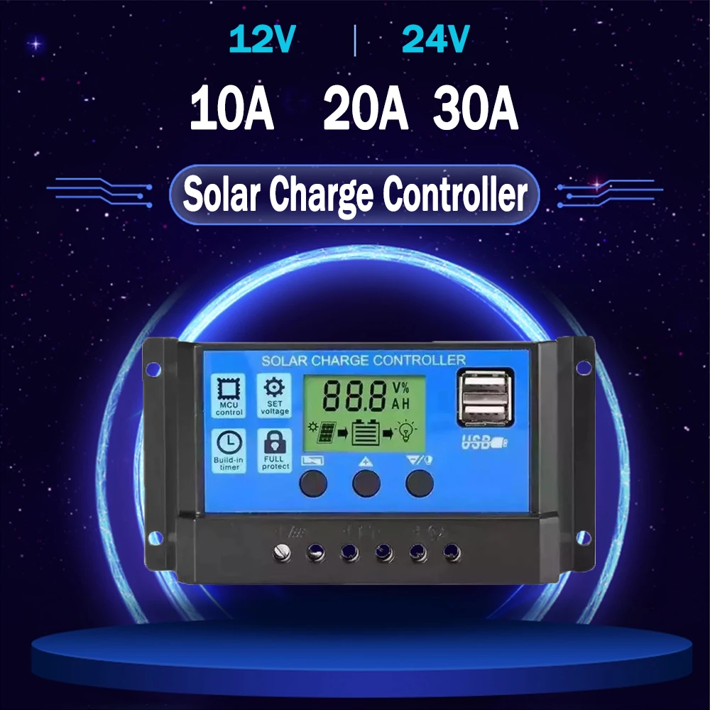 

PowMr PWM 30A 20A 10A Solar Charge and Discharge Controller 12V 24V Auto LCD Solar Regulator with Dual USB