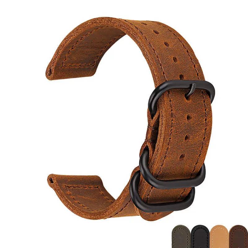 ZULU Leather Watchband NATO Watch Band Strap Sliver Black Ring Buckle for Men Women Watch Accessories 18mm 20mm 22mm 24mm