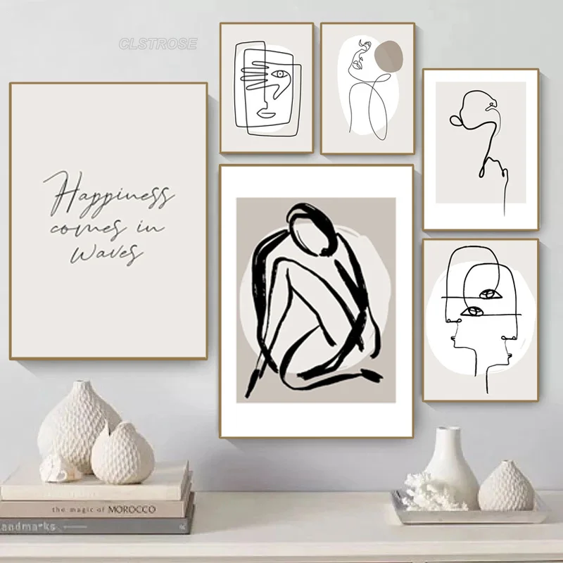

Nordic Abstract Poster Line Face Minimalist Letter Canvas Painting Home Decor Print Wall Art Picture for Bedroom Living Room