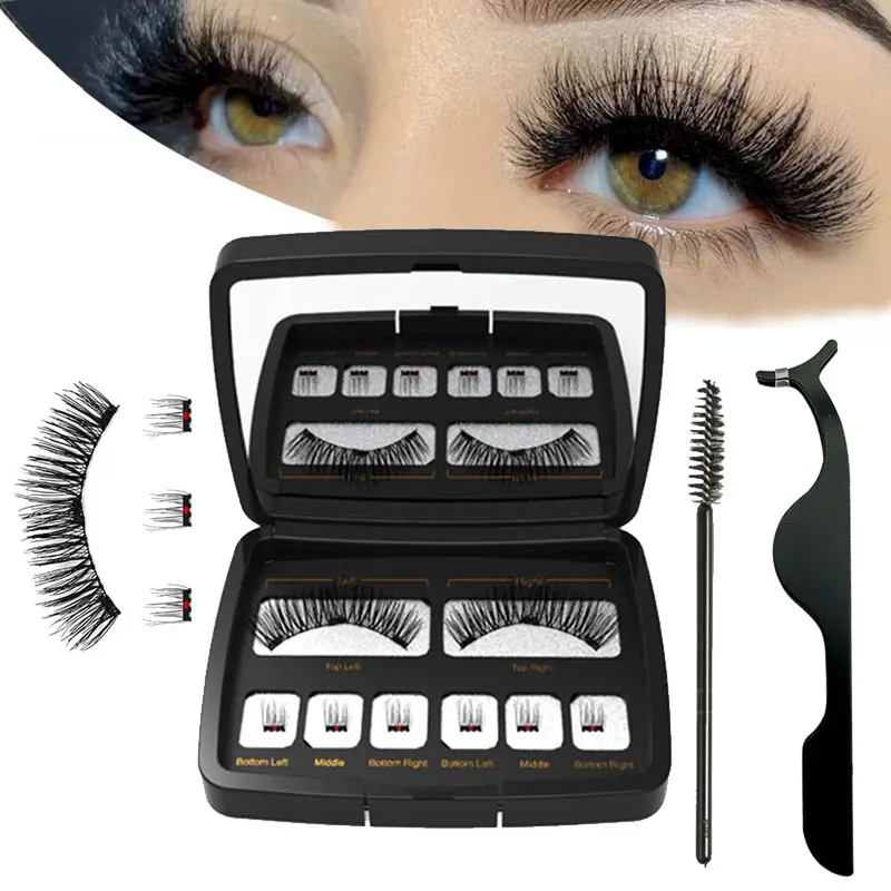 

3D Magnetic False Eyelashes 2/3 Magnets Natural Soft Handmade Fake Mink Lashes With Applicator Eye Makeup Sets Dropshipping