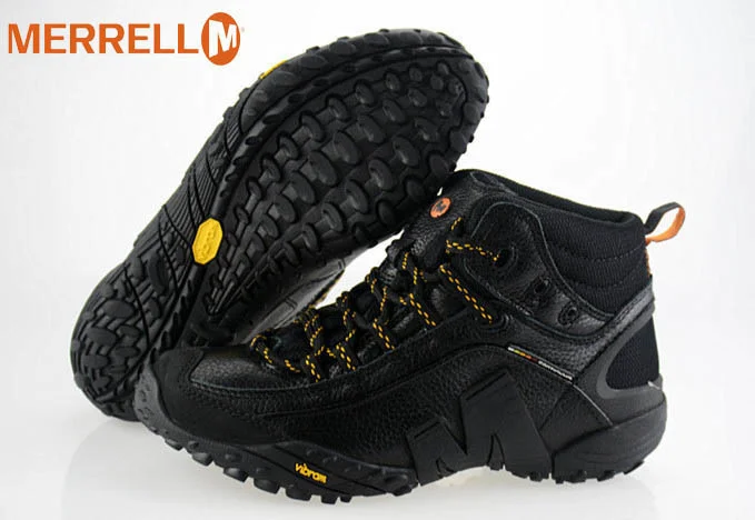 Merrell M Men Professional Outdoor Genuine Leather Hiking Shoes Slip Resistant Warm Mountainner V bottom Medium Cut Sneakers