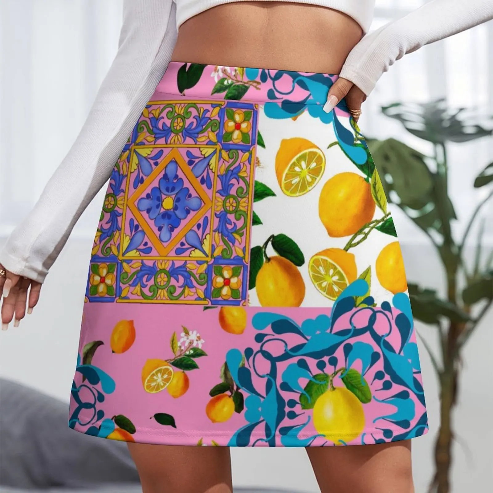 Majolica Lemons цитрусовые цветы tiles лето мини-юбка юбка-миди для женщин Женская юбка