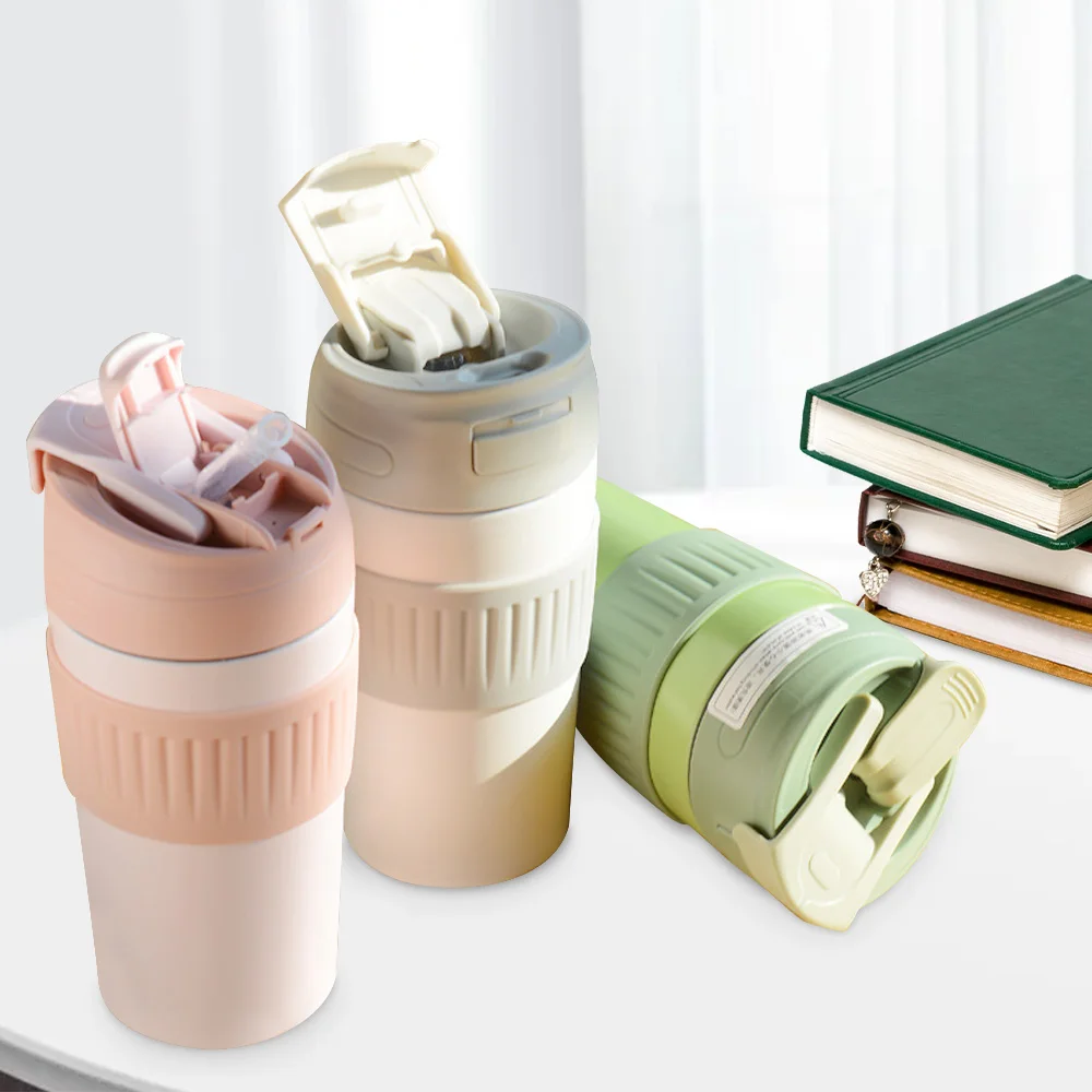 

500 мл кофейный термос, чашка с соломинкой и нескользящим корпусом, 304 нержавеющая сталь, автомобильная портативная Термокружка, дорожная изо...