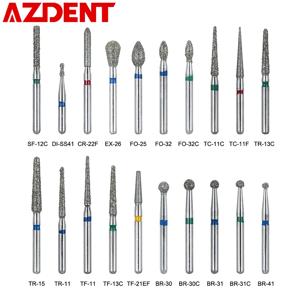 

AZDENT 100pcs Dental Diamond Burs Drill for High Speed Handpiece Medium FG 1.6MM Clinic Dentistry Tools 20 Boxes
