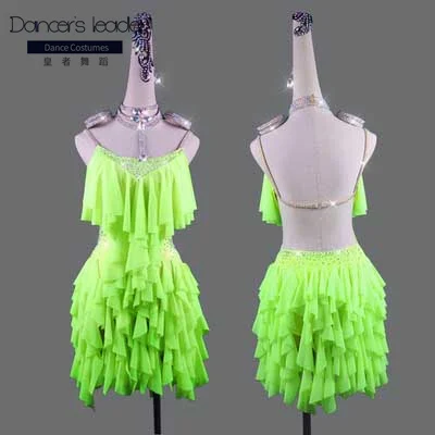 

High-end Custom Latin Dance Dress Female Adult Children Sexy Off-the-shoulder Sleeveless Stage Professional Costumes