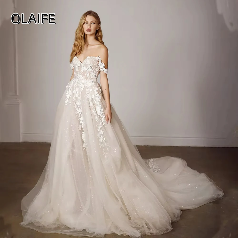 Кружевное Тюлевое платье Olaife с открытыми плечами Пляжное Платье-трапеция без
