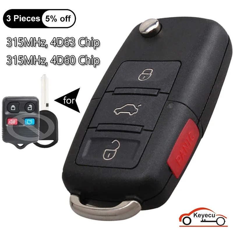 Llavero Con Control Remoto Plegable 4D63 Para Ford Lincoln Mercury – 315MHz Con Chip