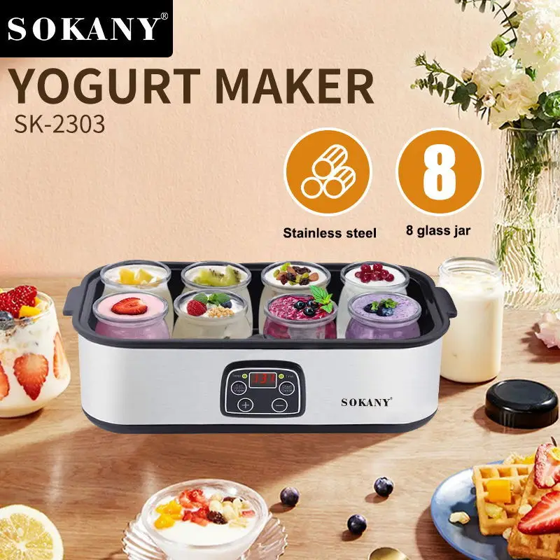 

1.4L Electric Yogurt Maker Fermenter Automatic Multifunction Stainless Steel Liner Natto Rice Wine Pickle Machine 8 Yoghurt Cups