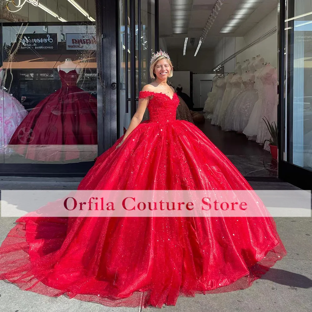 Фото Красное платье Quinceanera, блестящее бальное платье Sweet 16, платье Vestidos De 15 Años по индивидуальному заказу №2