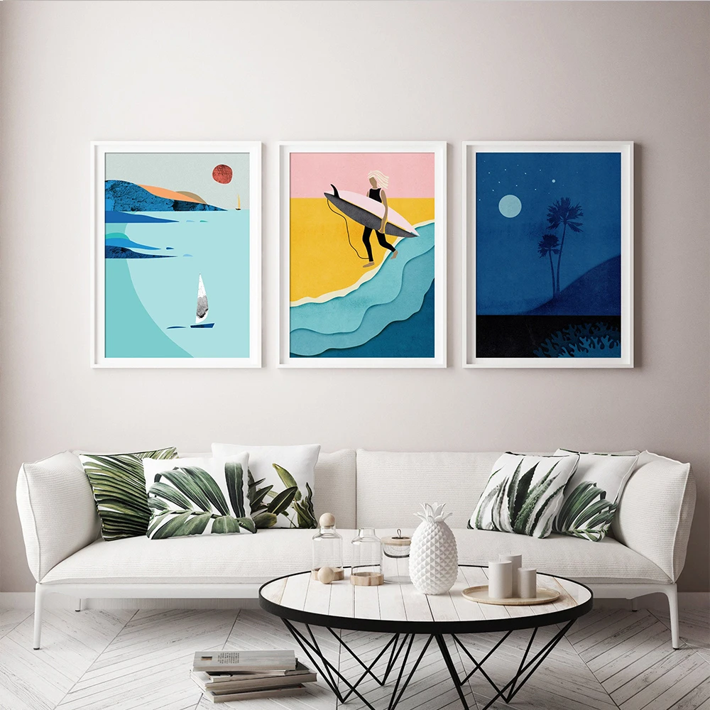 

Surfer Paradise Canvas Painting Surfing Bliss Wall Art Picture Ocean Coast Vacation Vibes Poster Tropical Nights Gift Home Decor