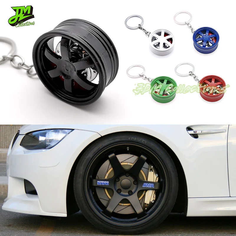 

5 Colors Car Wheel Hub Key Chain TE37 Design Hub Brake Disc Keyring Zinc Alloy Keychain Creative Auto Key Holder Accessories