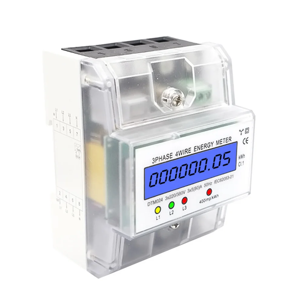 

3 Phase 4 Wire Energy Meter 220/380V 5-80A Energy Consumption KWh Meter DIN Rail Installation Digital Electric Power Meter
