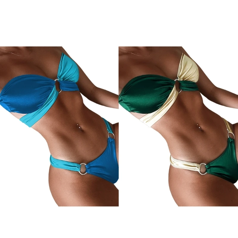 

Женщины O-ring Bandeau Bikini Set 2Piece Купальник бикини Купальный костюм для купальников