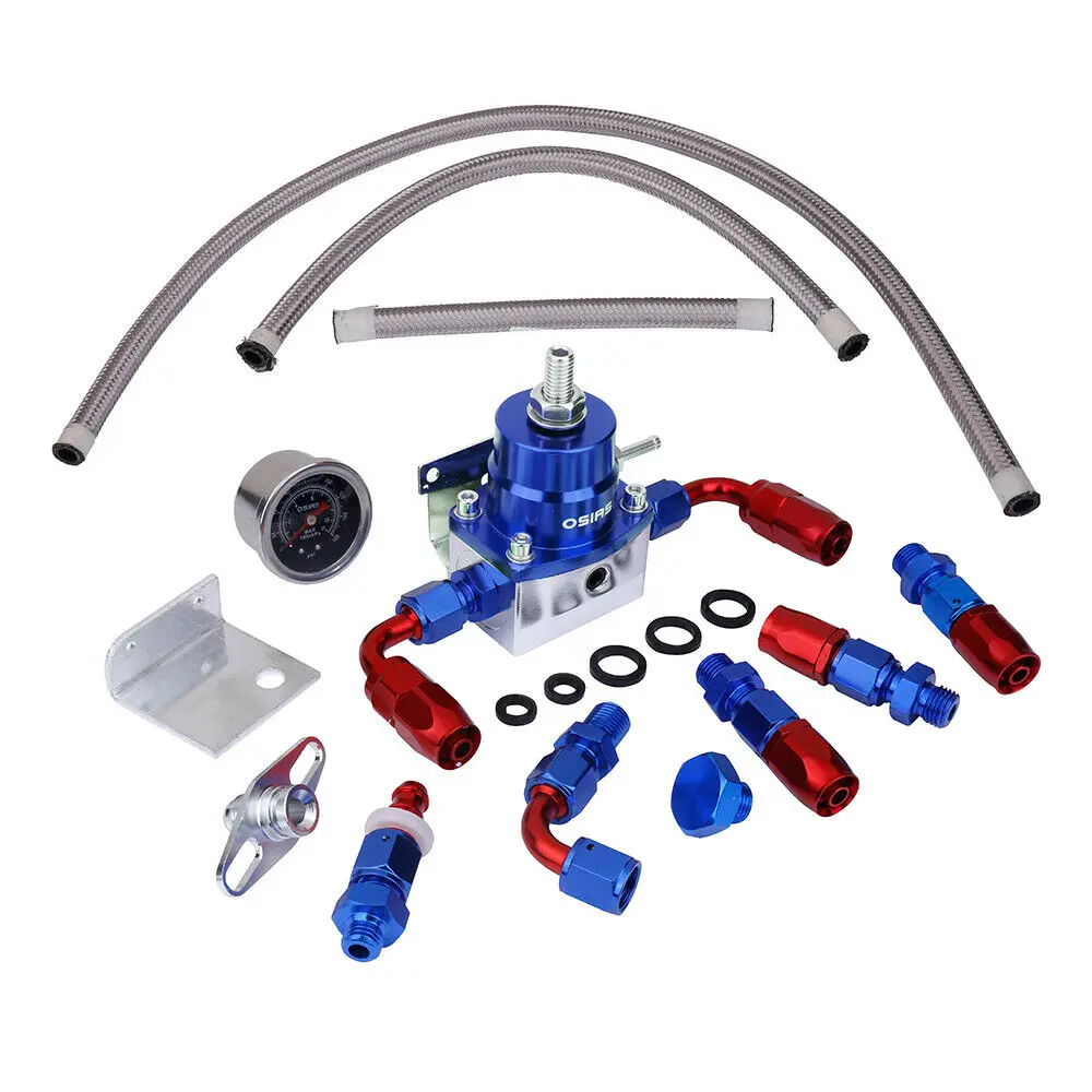 OSIAS Aluminum Adjustable Autos Fuel Pressure Regulator 160PSI Gauge AN 6 Fitting End