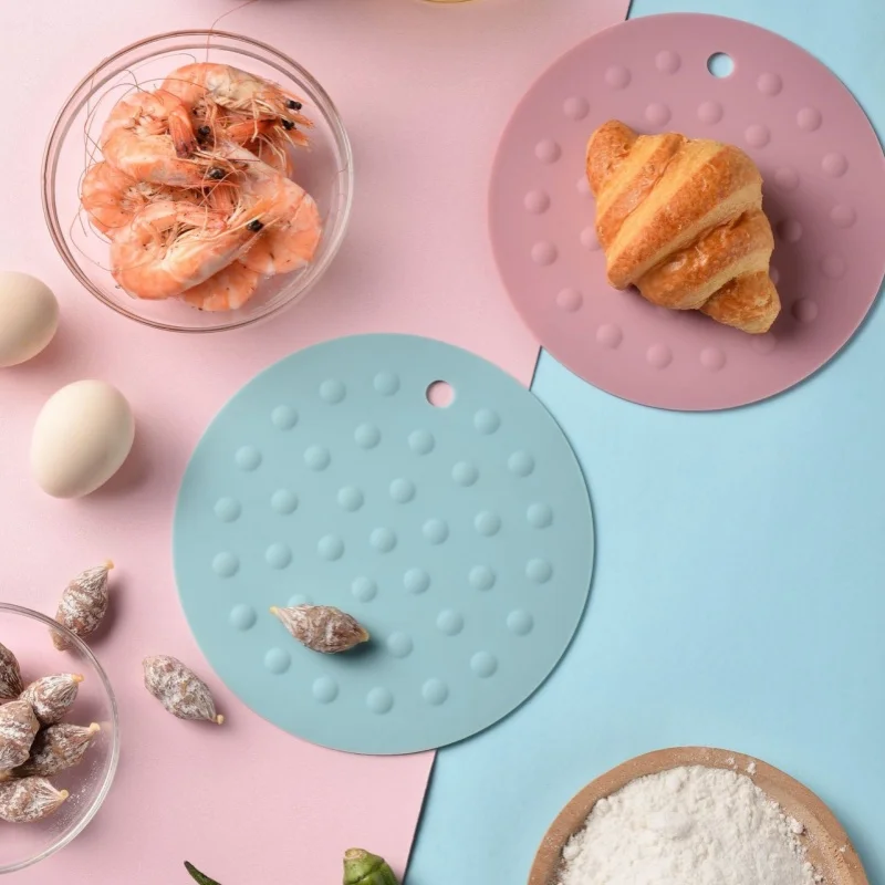 Круглые однотонные подставки простые двусторонние в горошек теплоизоляционные