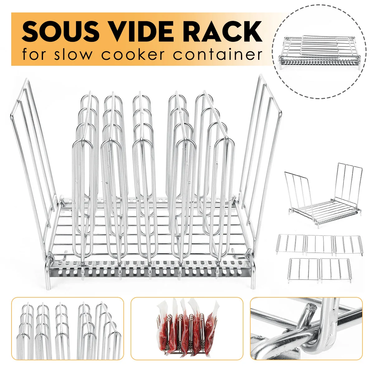 

304 Stainless Steel Sous Vide Rack for Sous Vide Slow Cooker Containers Detachable Dividers Separator for Immersion Circulators