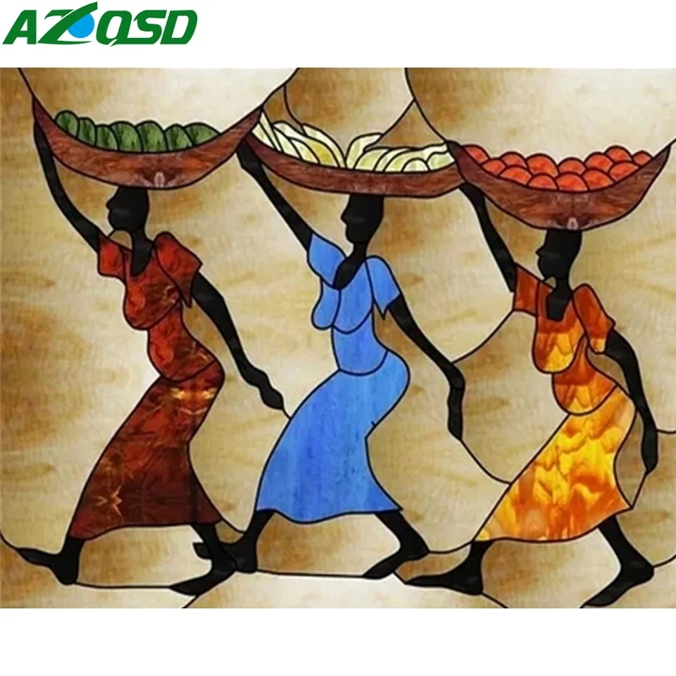 

AZQSD Oil Painting By Numbers On Canvas African Woman Hand Painted Kits Diy Home Decoration Wall Art Acrylic Paint Gift