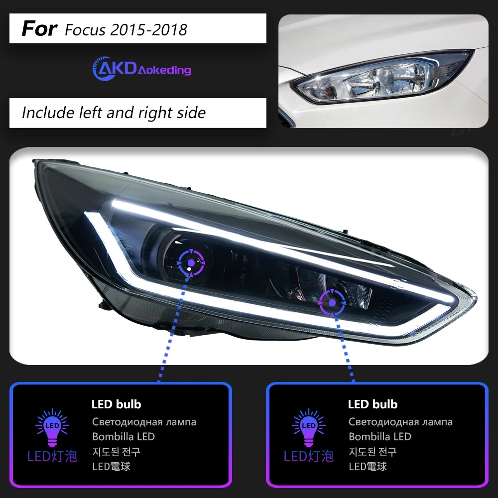 

AKD Стайлинг автомобиля для Ford Focus 3 светодиодные фары 2015-2018 Focus светодиодные фары DRL биксеноновые линзы дальнего ближнего света парковочные противотуманные фары