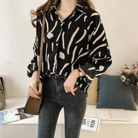 spring and autumn buttons printed shirts women clothing long sleeves blouses top loose female bottoming shirt 4xl