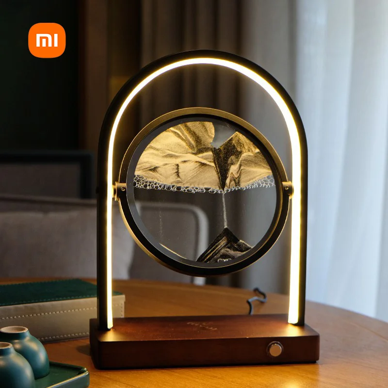 Xiaomi LED Remote Control Bedside Table Lamp 3D Quicksand Art Sand Scene Dynamic Round Kids Bedroom Night Light Glass Hourglass
