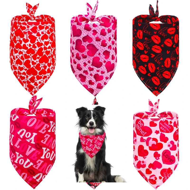 

10PCS Dog Bandana Valentine's Day Pet's Saliva Towel Pet Triangular Scarf Dog Products Supplies Love You Print Wholesale