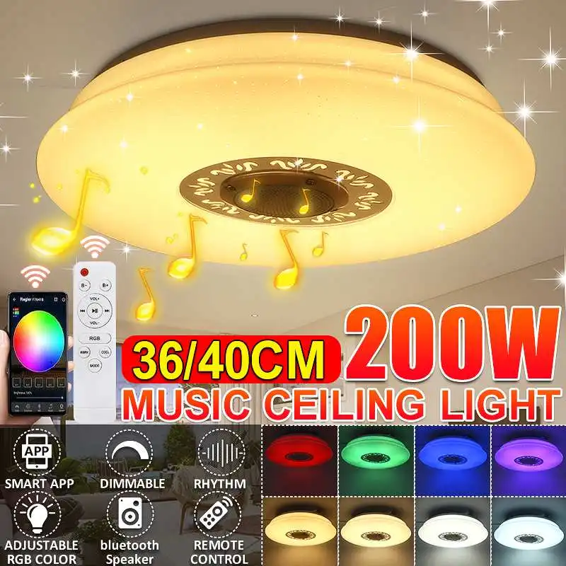 

200W 220V 40cm RGB Dimmable Music Ceiling Lamp Remote & APP Control LED Ceiling Lights Home bluetooth Speaker Lighting Fixture