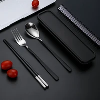 3pcsset spoon fork chopsticks set with storage box bag stainless steel fruit dessert fork spoon kitchen dinner tableware set