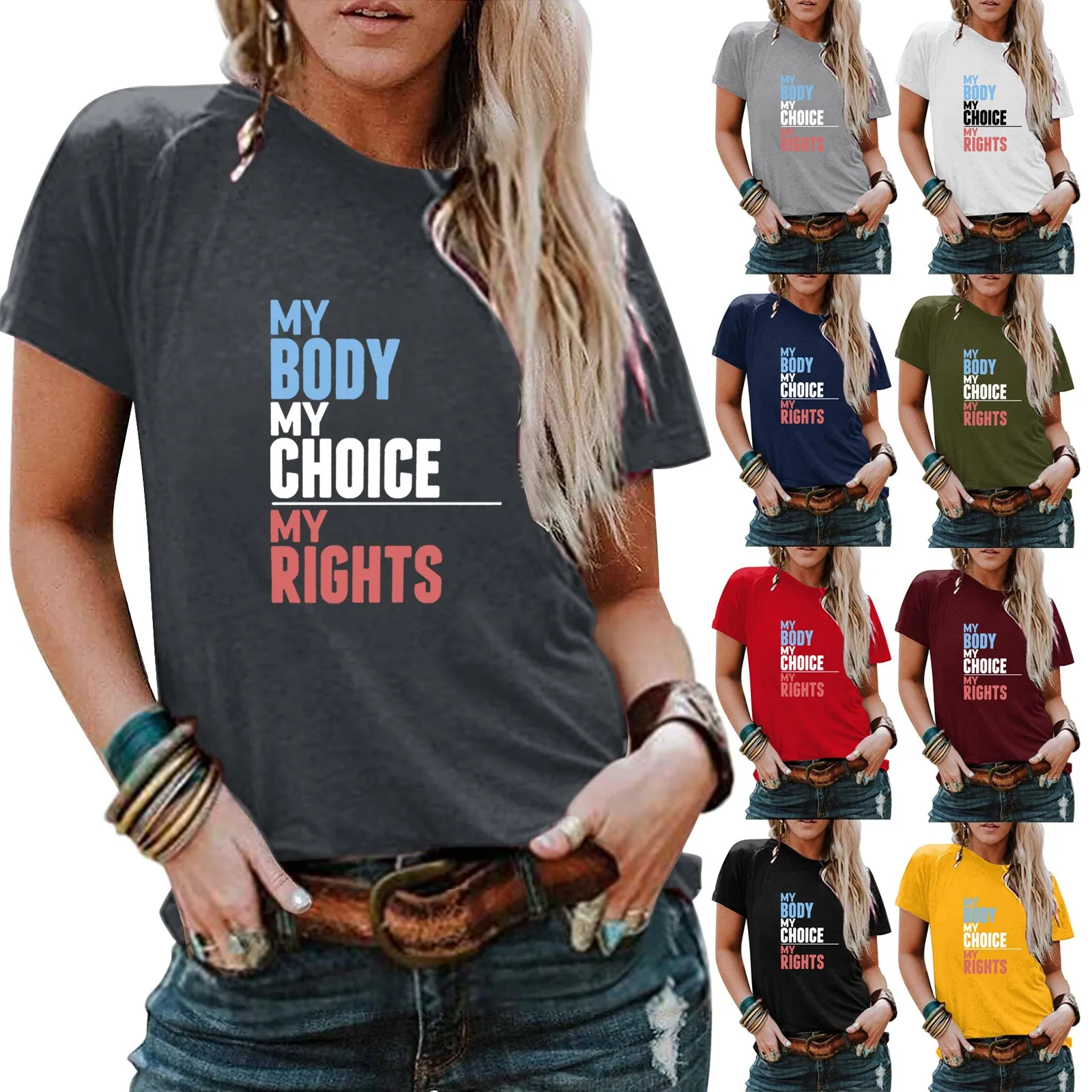 

Women's Letter Slogan Abortion Rights Stamp Print Fashion Soft Round Neck Loose Short Sleeve T Shirt