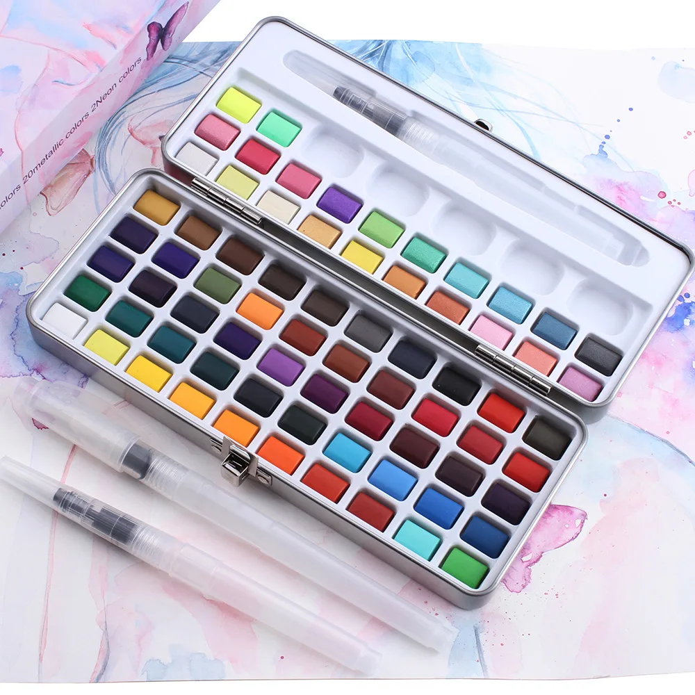 12/24/36/50/72/90 Colors Portable Pearlescent Color Concentrated Solid Watercolor Paint Set Commonly Used Art Supplies
