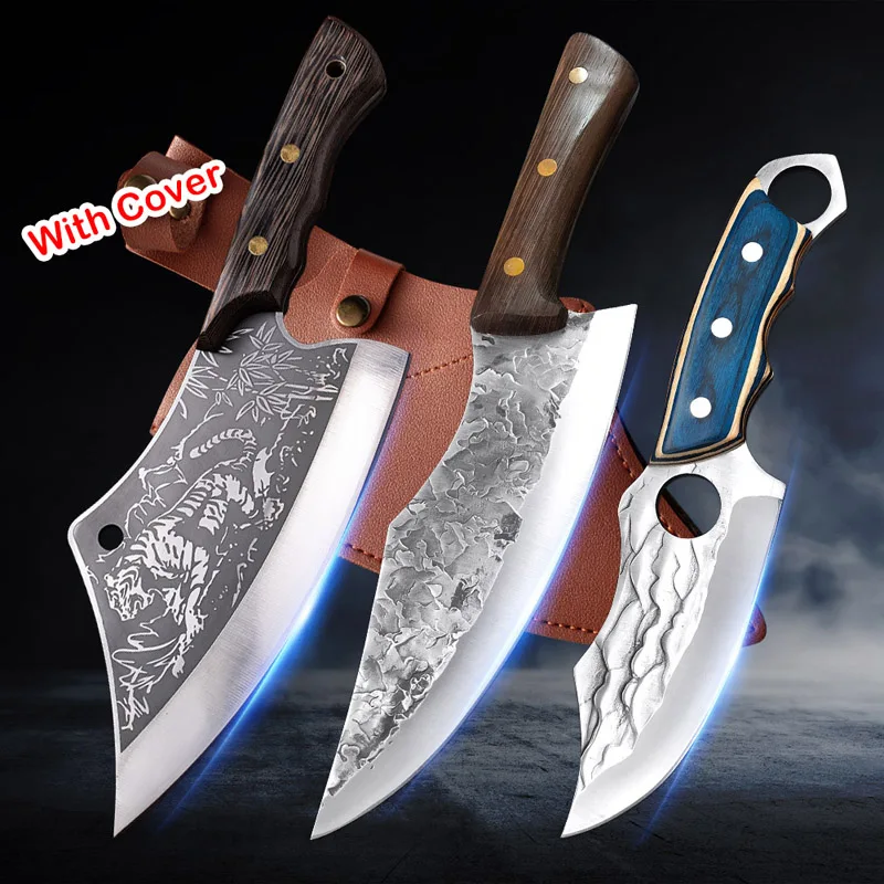 

High Carbon Stainless Steel Bone Chopping Knife Tiger Pattern Slicing Cooking Cutter Utensils Outdoor Fishing Hunting Knife