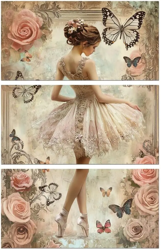 

Наклейка-переводка для декора мебели 6 "x 12" в стиле ретро, балерина и розовые розы, 3 шт., водонепроницаемые, УФ DTF