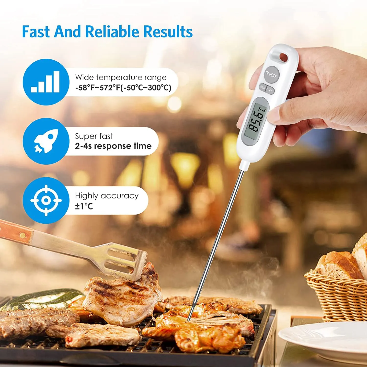 

Термометр для мяса, IPX65, водонепроницаемый термометр для мгновенного считывания, цифровой пищевой термометр с длинным щупом 5,6 дюйма, автоматическое выключение