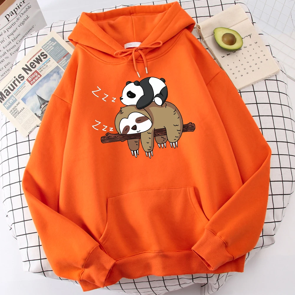 

Panda Lying On A Sloth Printing Male Hoodie Fleece Vintage Hoodies Classic Round Neck Clothes Simplicity Fashion Sweatshirts