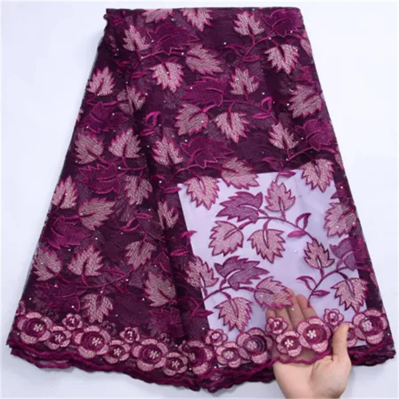

African Lace Fabric 2023 Embroidered Tulle Mesh Lace 5 Yards Nigerian Wedding Fabric With Stones For Party Evening Dress 3057A