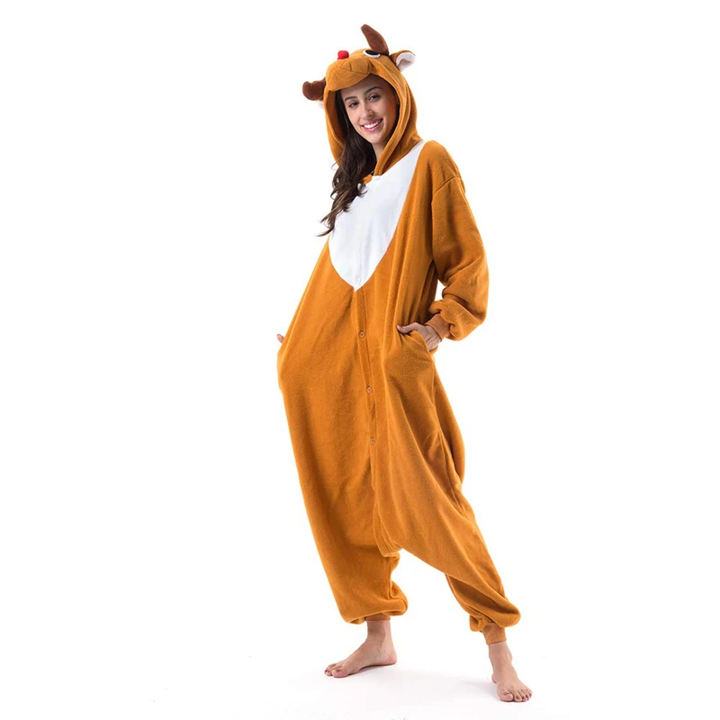 Christmas Deer Onesie For Women Men Adult Animal Kigurumis Pyjamas Cartoon Pajama Homewear Halloween Cosplay Costume XXL
