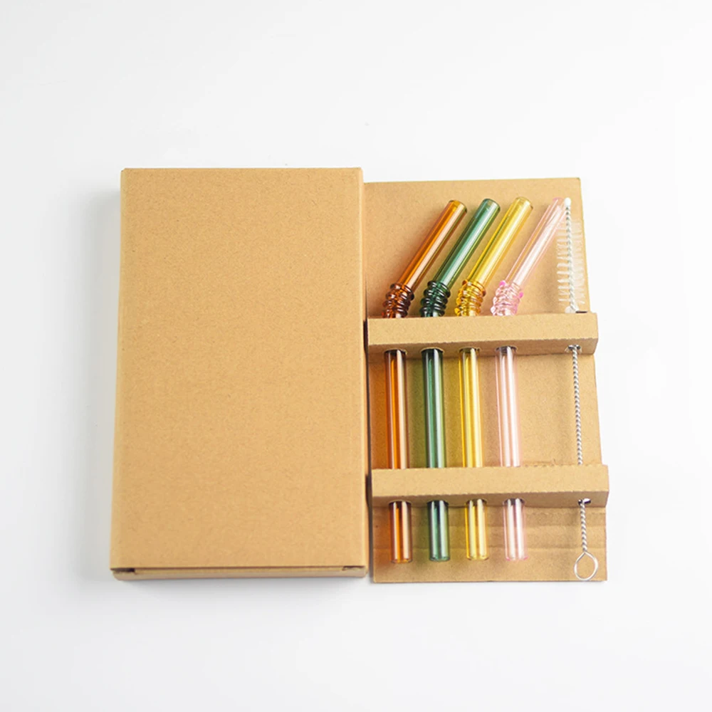 4 шт./набор, многоразовые стеклянные соломинки с кисточками, 15 см