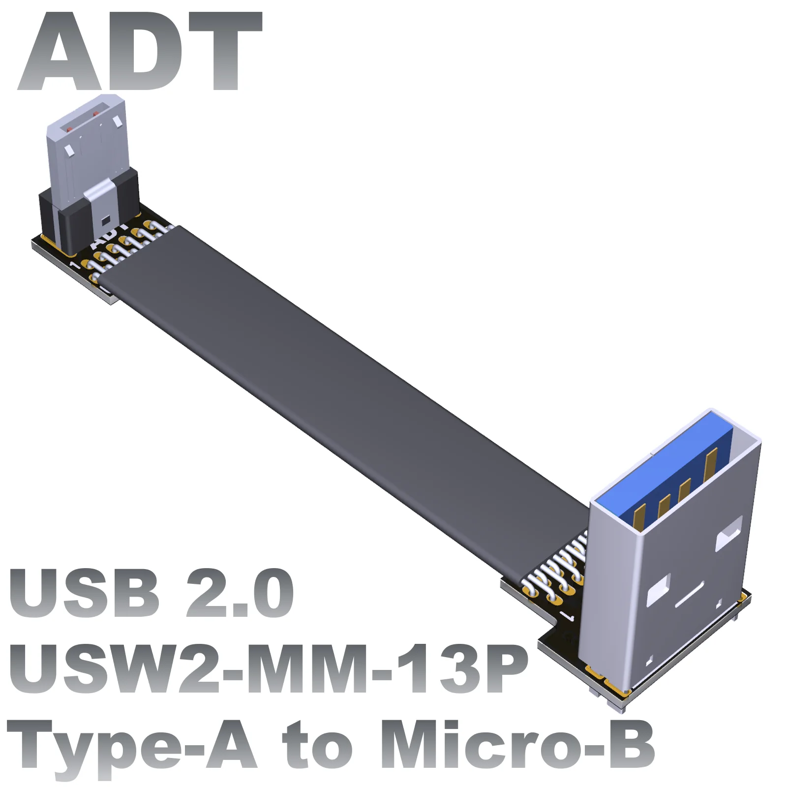 

ADT-Link USB2.0 штекер-штекер, плоский ряд, удлинитель провода A штекер-микро-B, двойной коленок