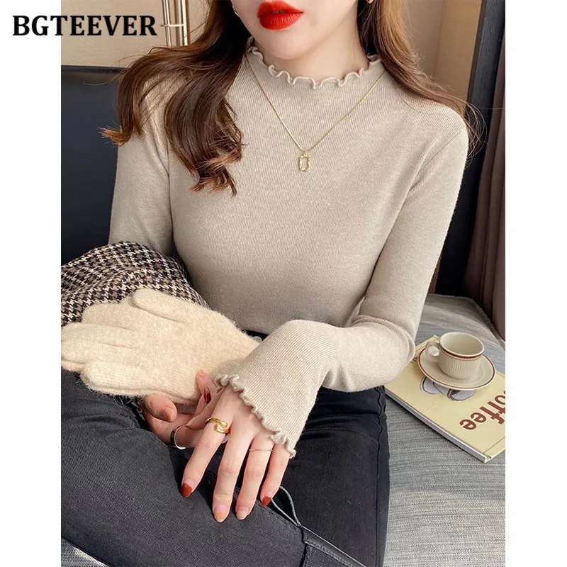 

BGTEEVER Basic Turtleneck Sweater Pullovers Women Long Sleeve Autumn Winter Sweater for Women Slim Stretched Female Jumpers