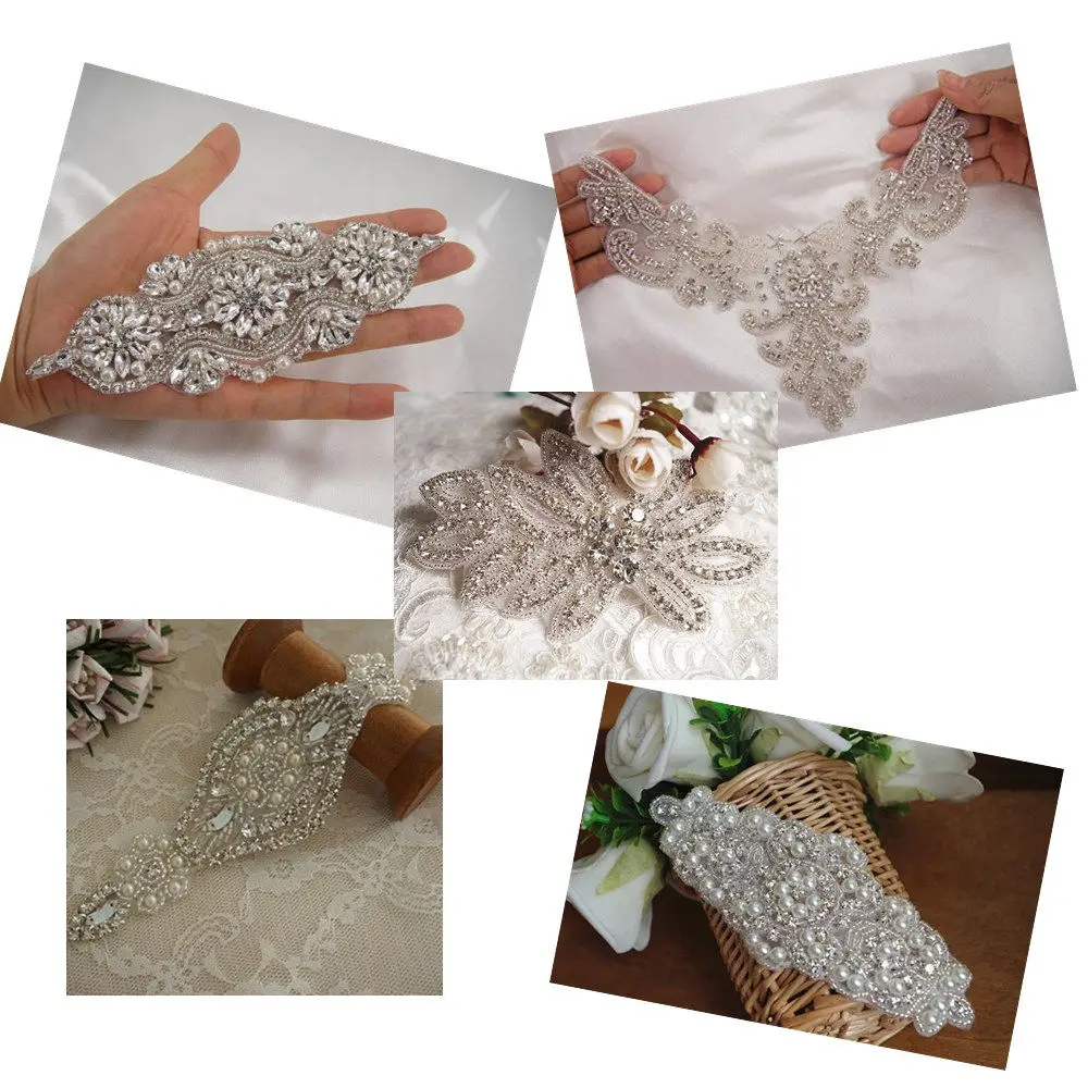 Аппликация JLZXSY ручной работы с серебряными кристаллами Стразы нашивка для